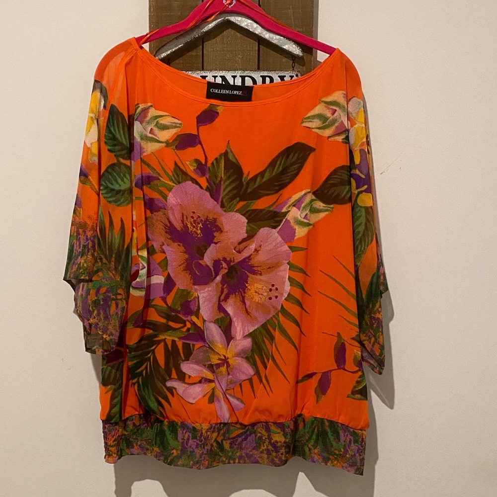 Colleen Lopez Orange and Purple Floral Blouse